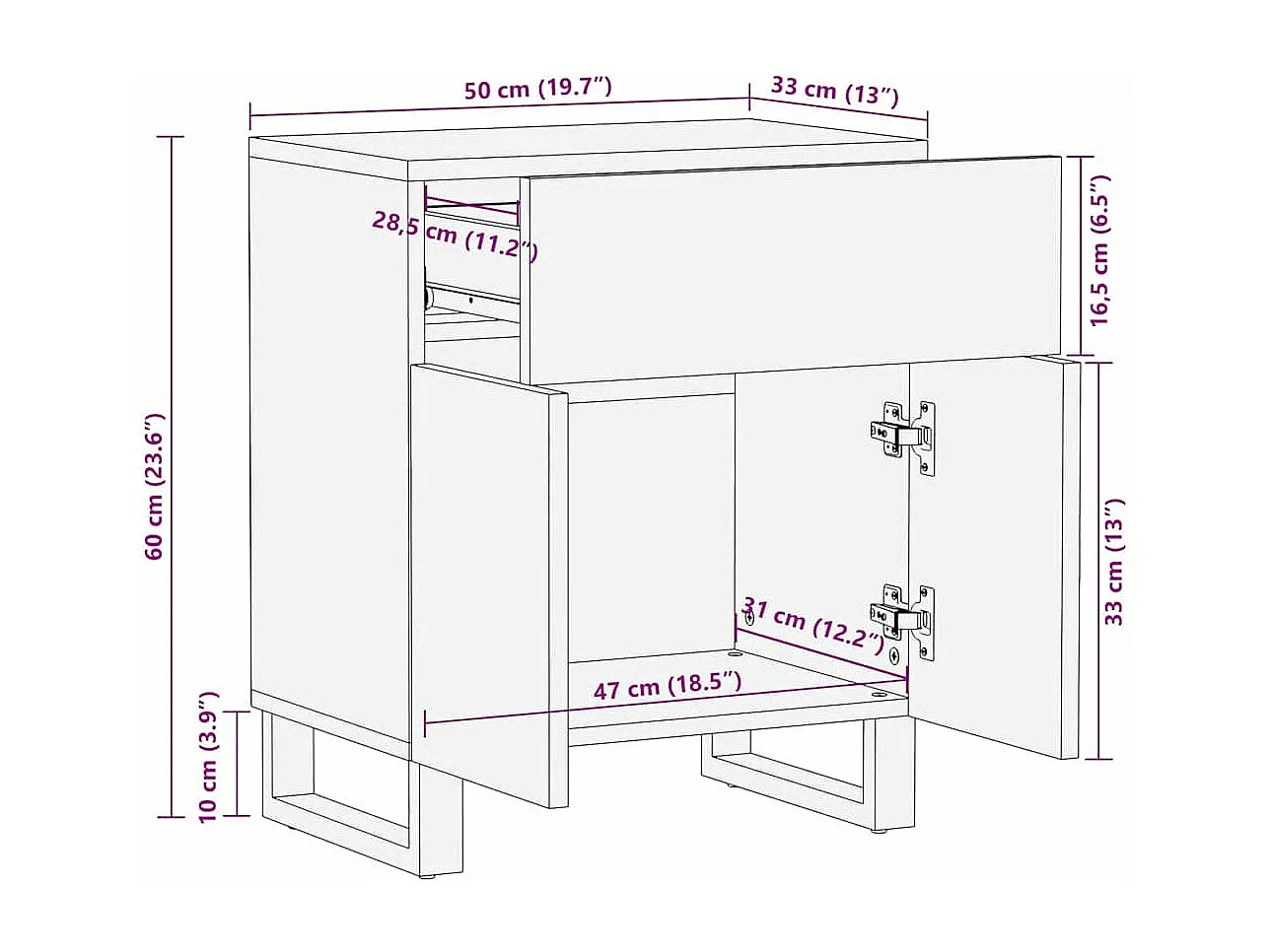 Nachttisch Schwarz 50x33x60 cm Massivholz Mango