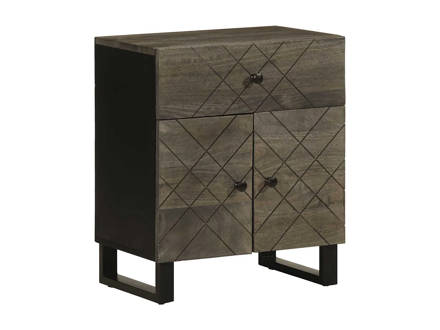 Comodino Nero 50x33x60 cm in Legno Massello di Mango