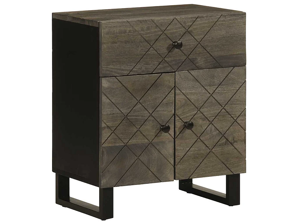 Comodino Nero 50x33x60 cm in Legno Massello di Mango