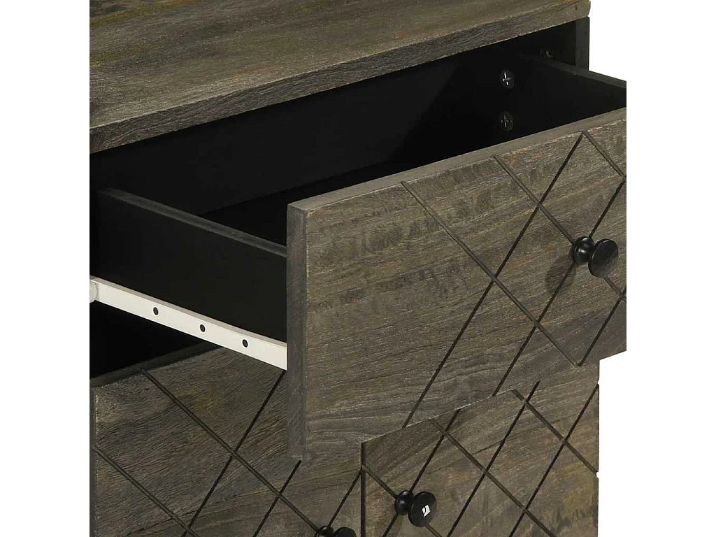 Comodino Nero 50x33x60 cm in Legno Massello di Mango