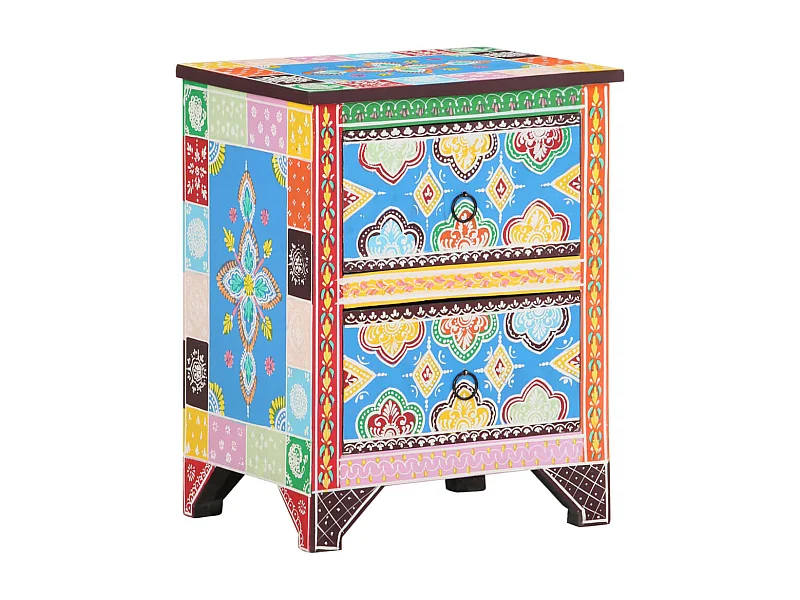 Mesita de noche pintada a mano madera maciza mango 40x30x50 cm