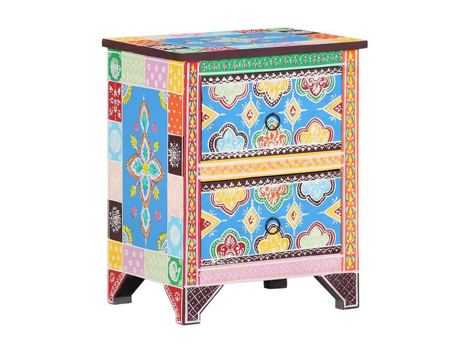 Mesita de noche pintada a mano madera maciza mango 40x30x50 cm