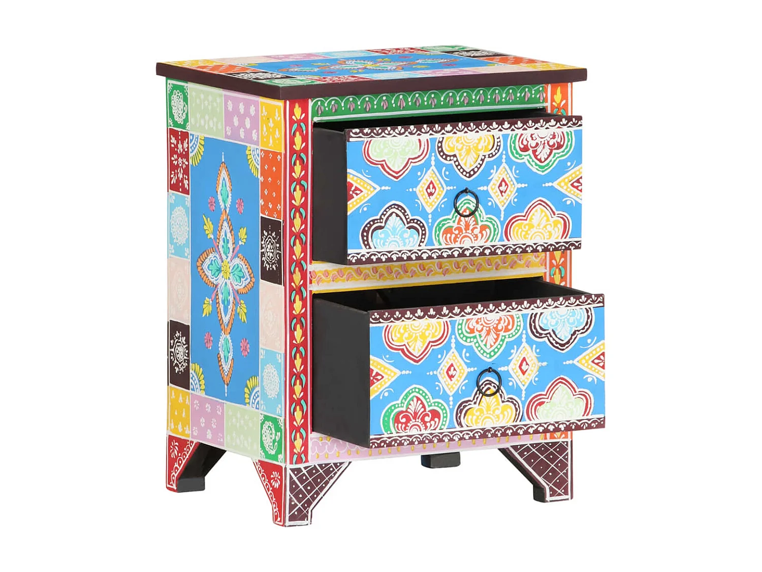 Table de chevet peinte à la main 40x30x50 cm Bois de manguier