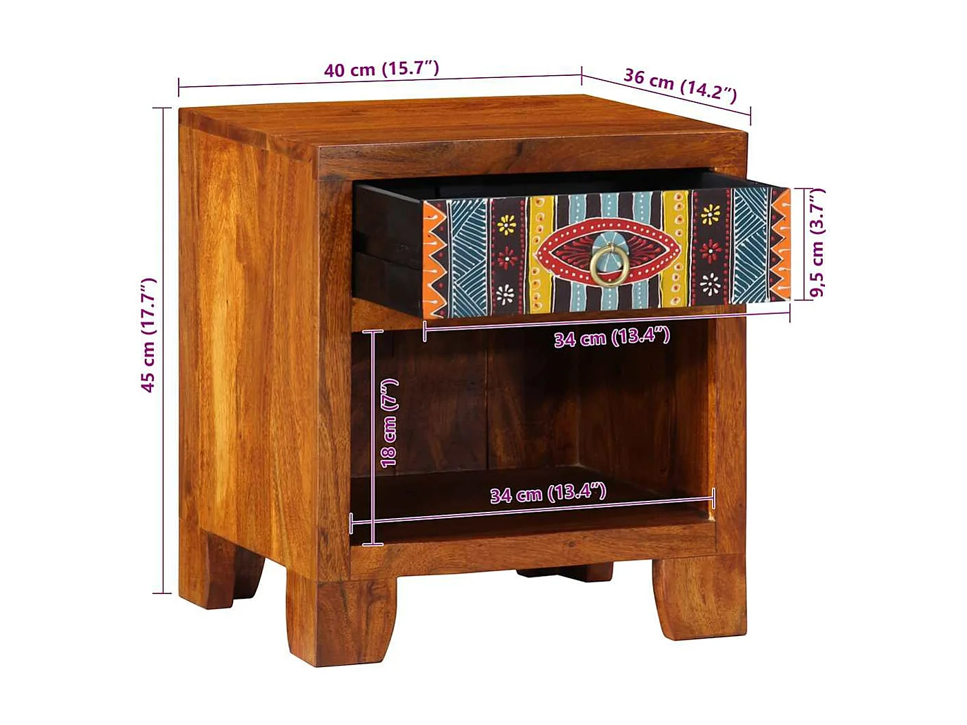 Table de chevet 2 pcs 40x35x45 cm bois d'acacia massif