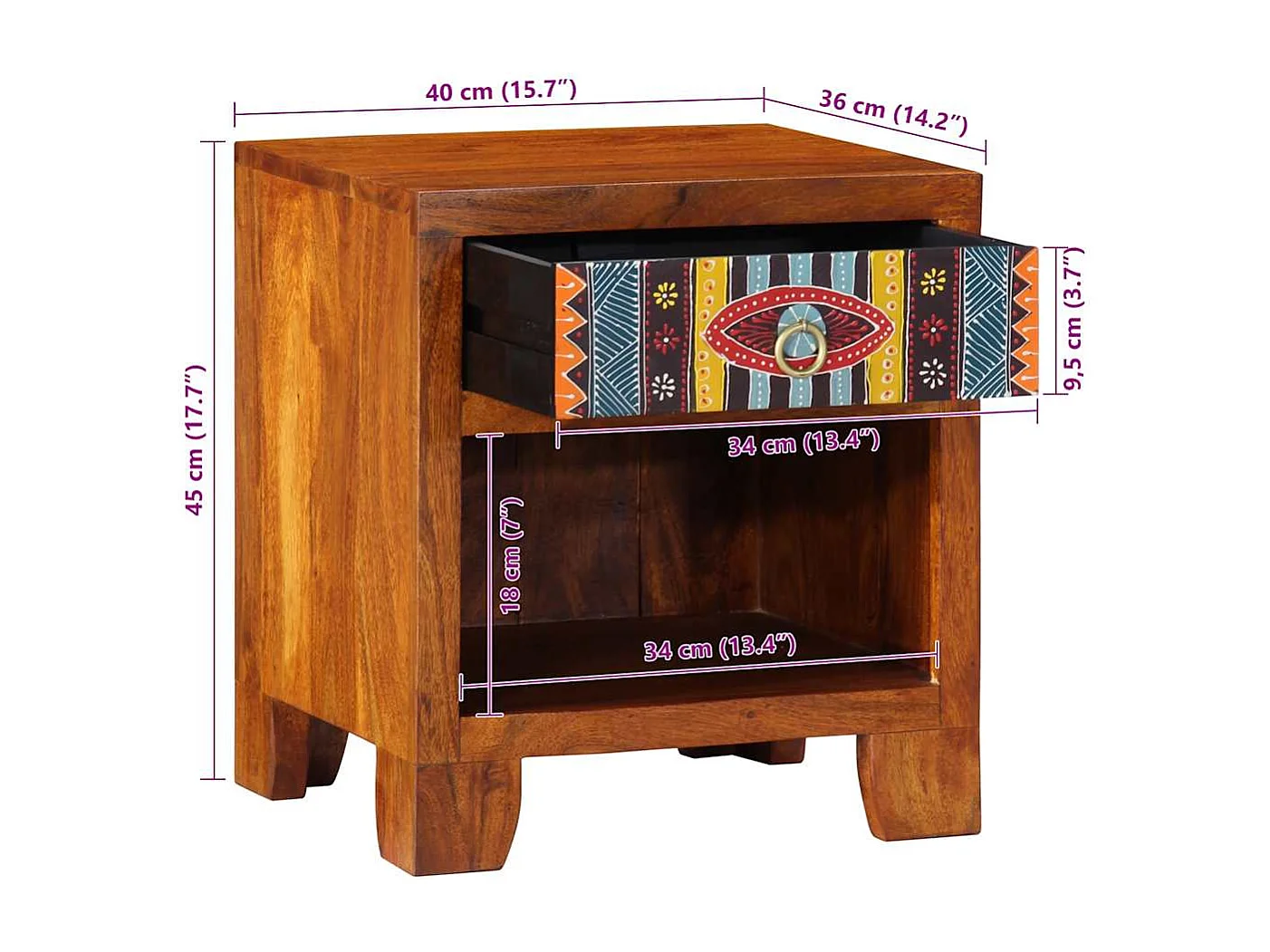 Table de chevet 2 pcs 40x35x45 cm bois d'acacia massif