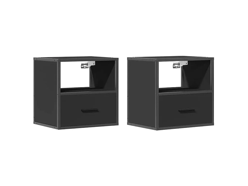 Comodini a Muro 2 pz Nero 40x31x39,5 cm