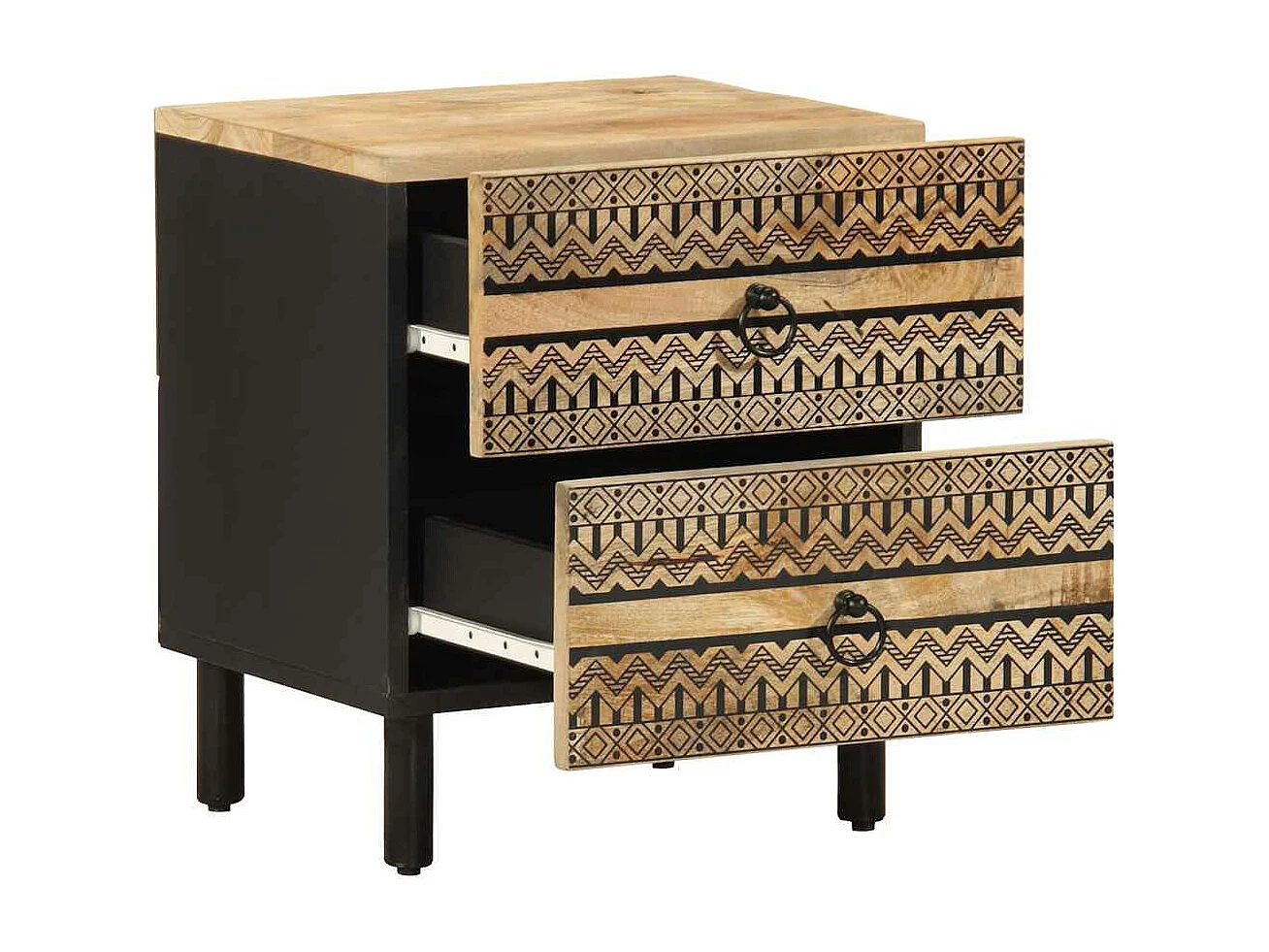 Table de chevet noir 40x33,5x46 cm bois de manguier massif brut