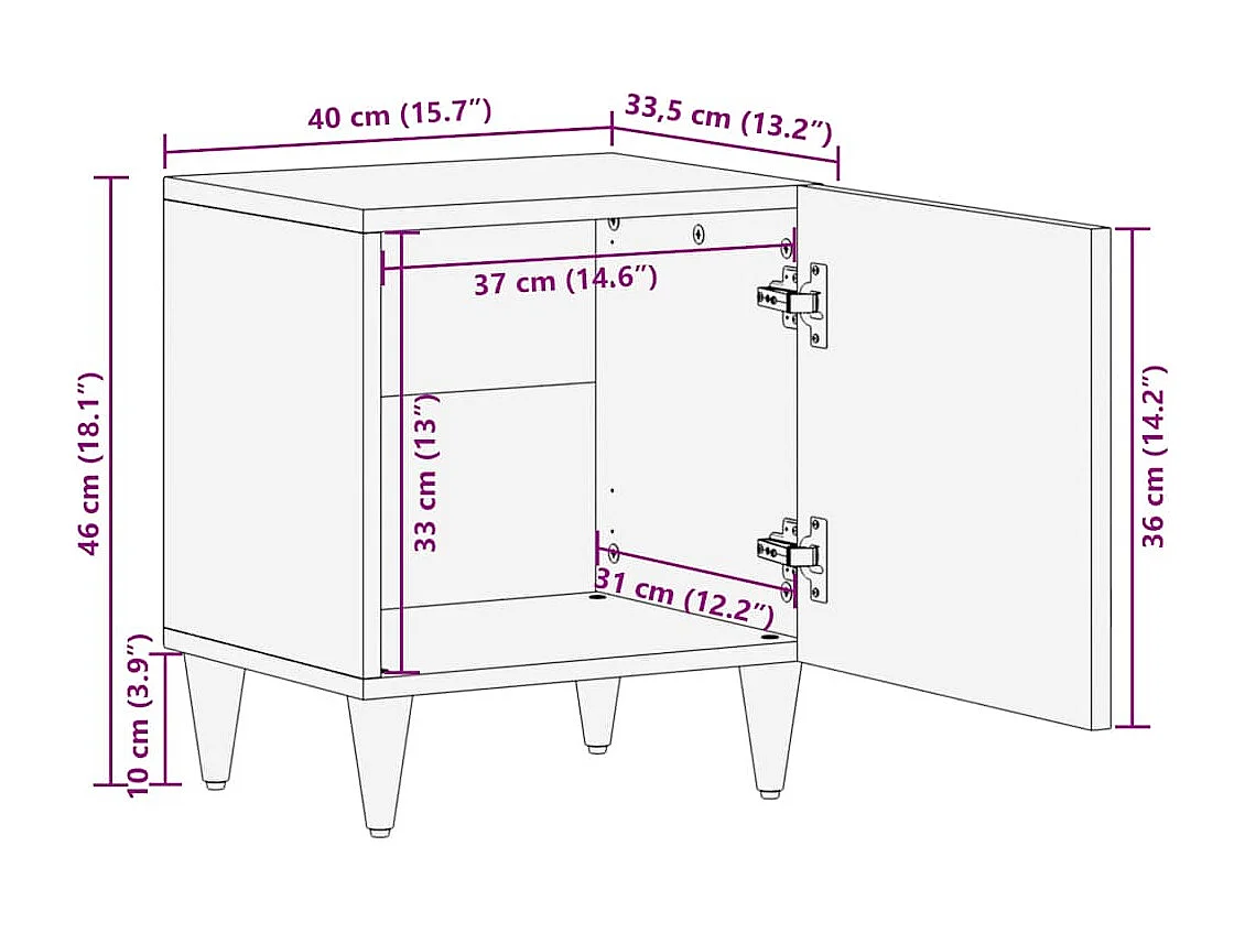 Mesas de cabeceira 2 pcs 40x33,5x46 cm madeira mangueira maciça