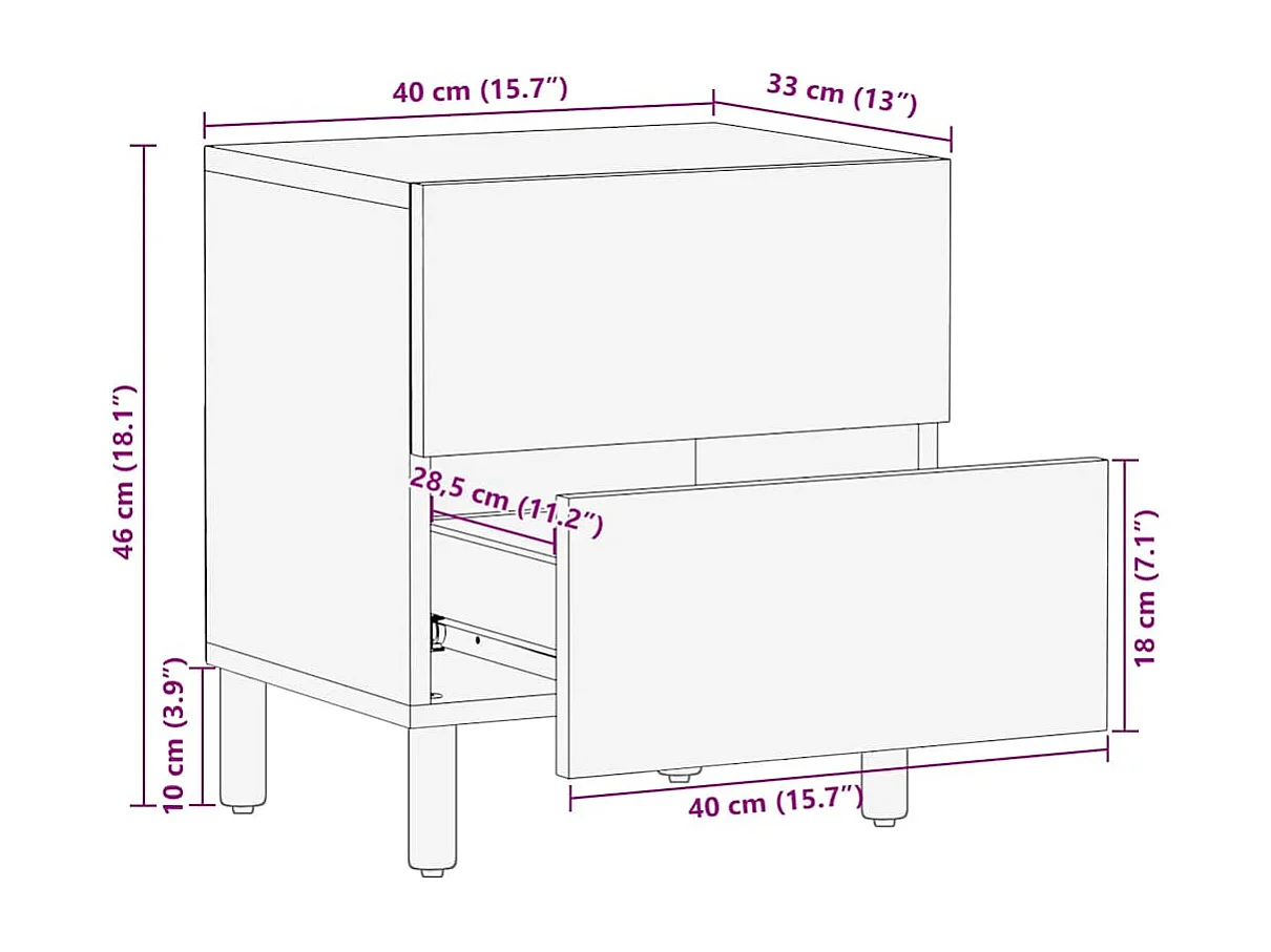 Tables de chevet 2 pcs 40x33x46 cm bois de manguier solide