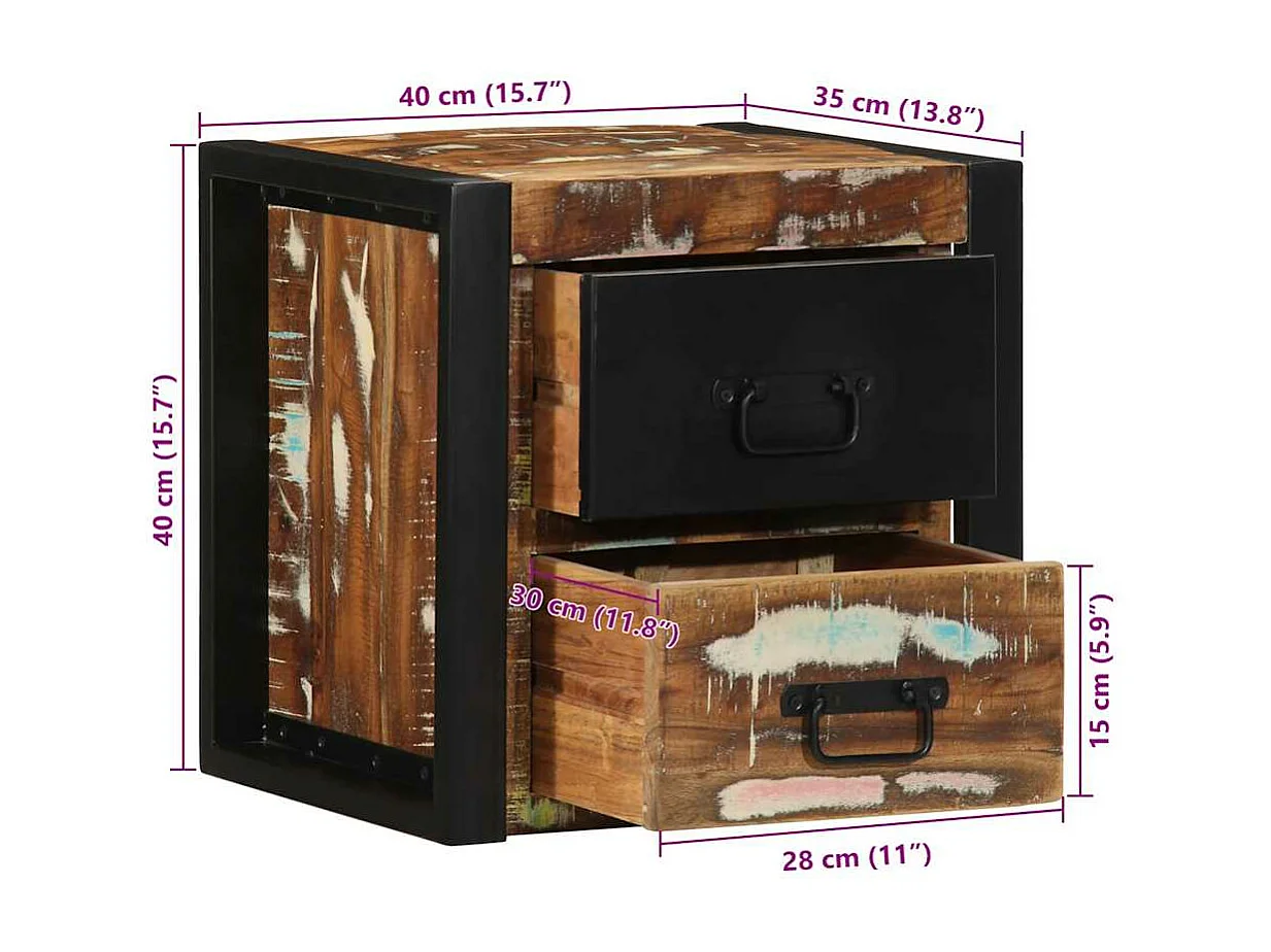 Tables de chevet 2 pcs multicolore 40x35x40cm bois récupération