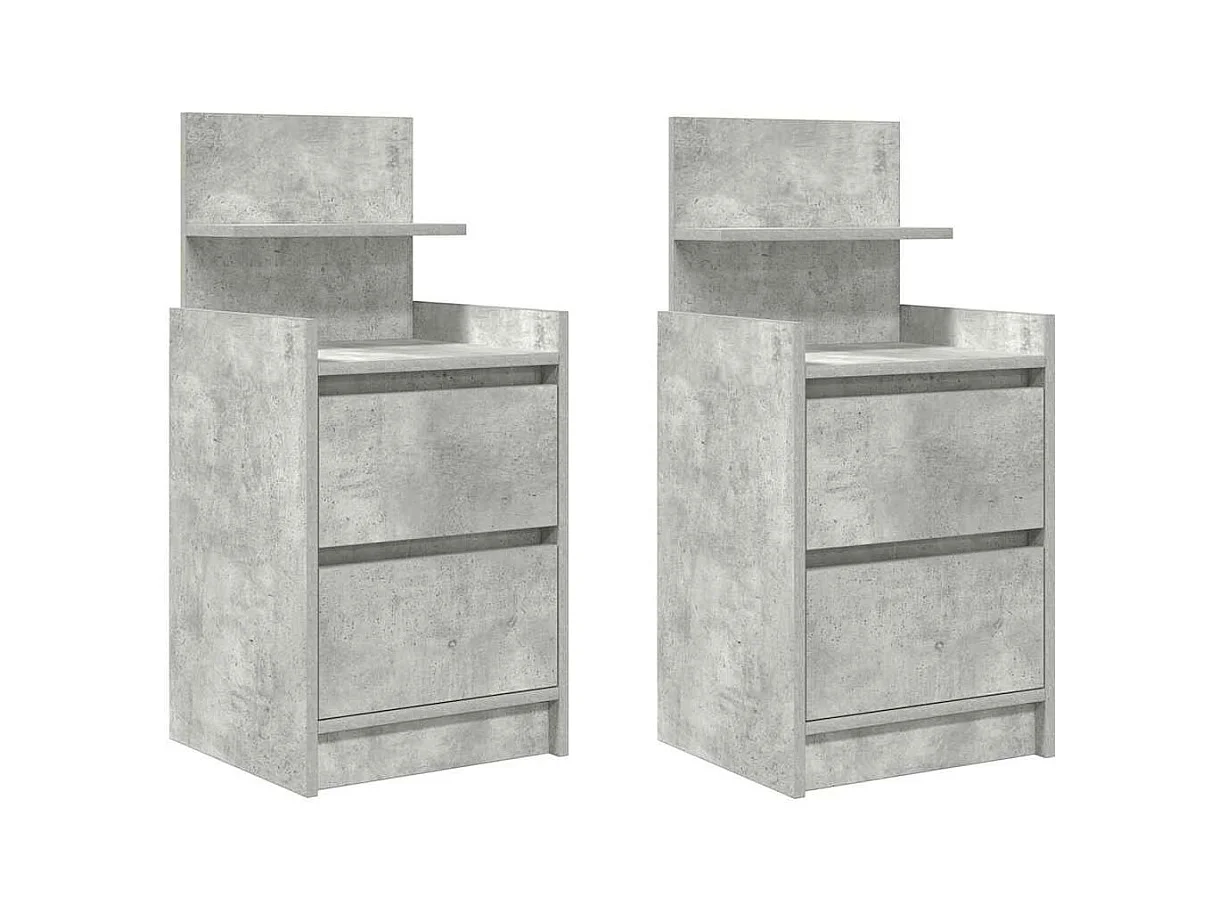 Tables de chevet avec 2 tiroirs 2 pcs gris béton 38x34x80 cm