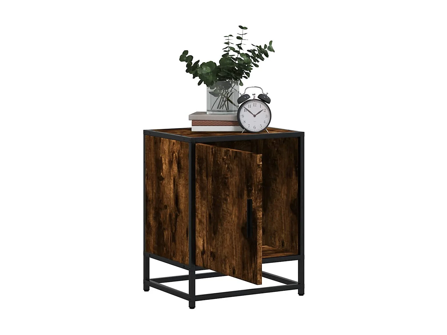 Table de chevet chêne fumé 40x31x50 cm bois d'ingénierie métal