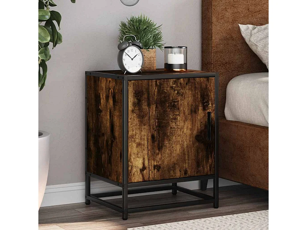 Nachttisch Räuchereiche 40x31x50 cm Holzwerkstoff und Metall