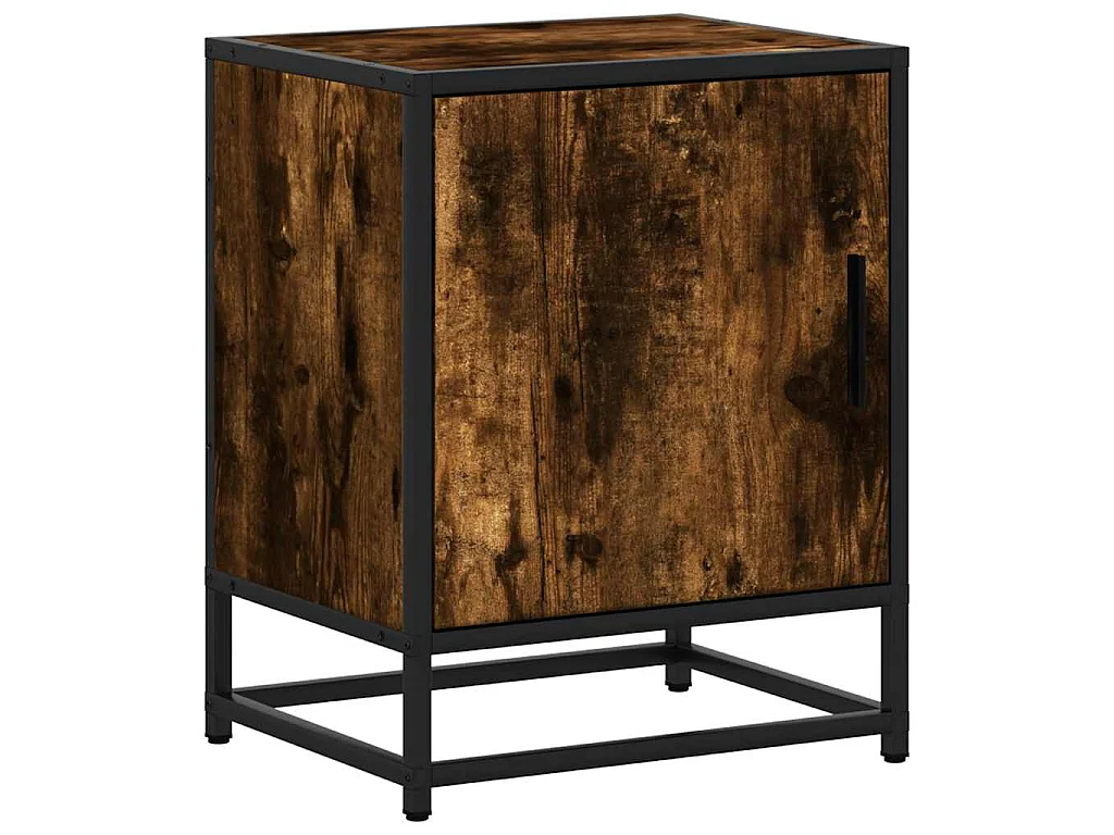 Mesita noche madera ingeniería roble ahumado 40x31x50cm metal