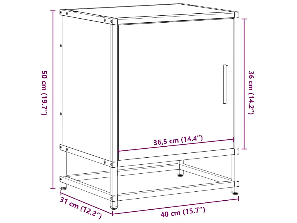 Mesita noche madera ingeniería roble ahumado 40x31x50cm metal