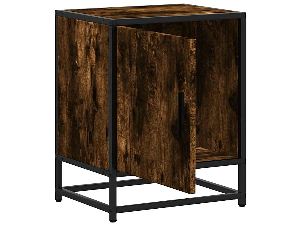 Mesita noche madera ingeniería roble ahumado 40x31x50cm metal