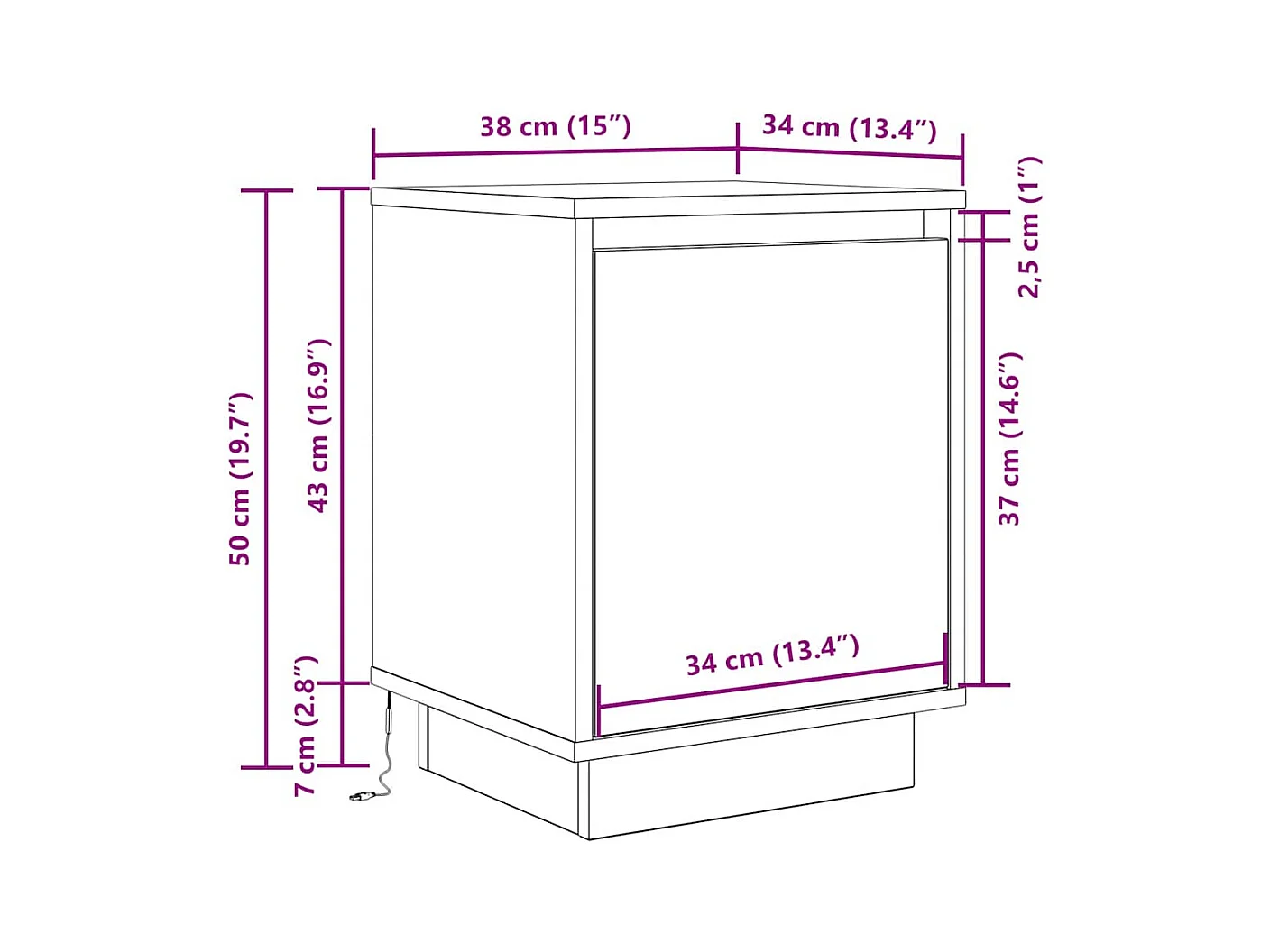 Table de chevet avec lumières LED sonoma gris 38x34x50 cm