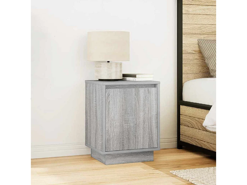 Nachttisch mit LED-Leuchten Grau Sonoma 38x34x50 cm