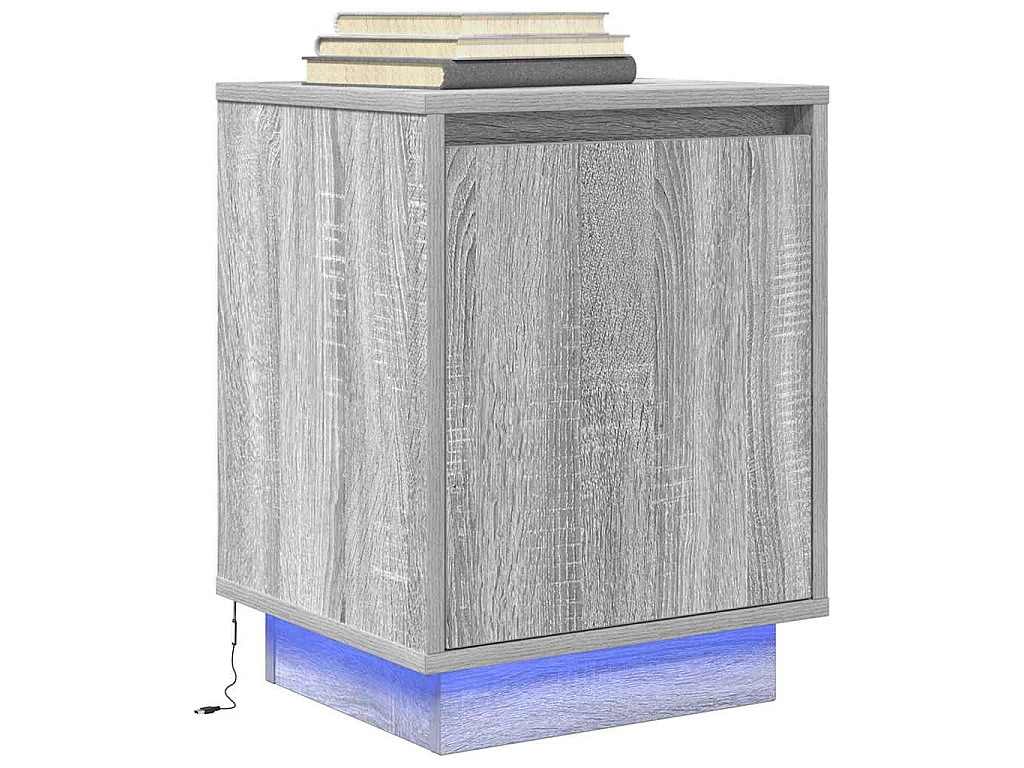 Nachttisch mit LED-Leuchten Grau Sonoma 38x34x50 cm