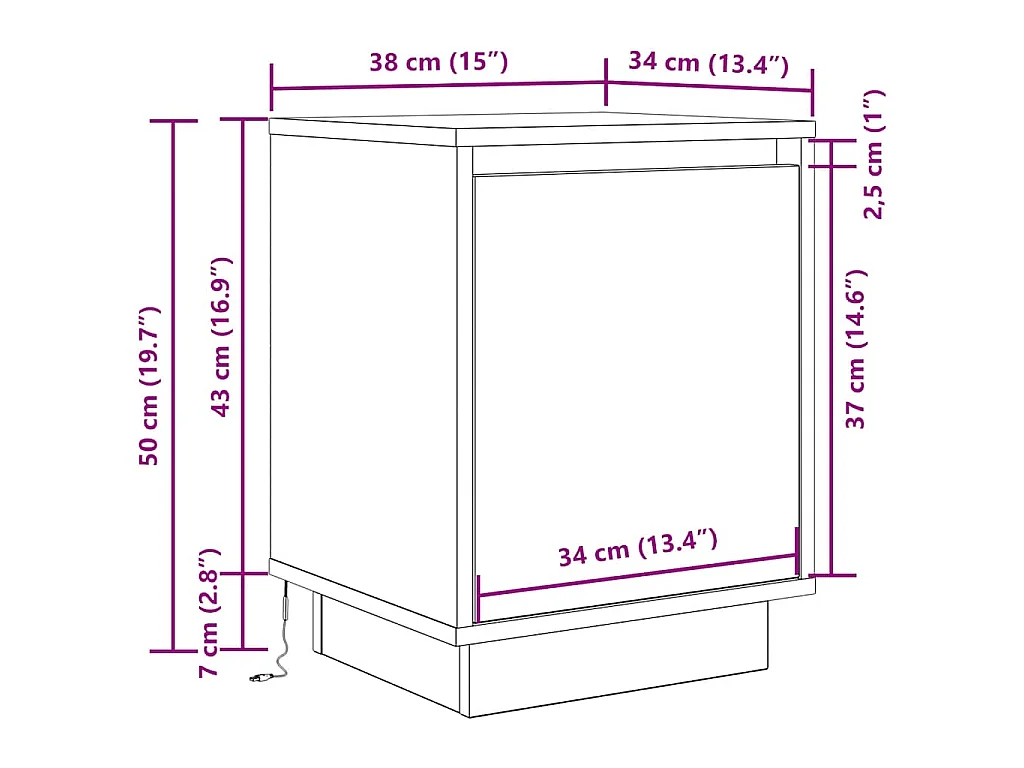 Nachttisch mit LED-Leuchten Grau Sonoma 38x34x50 cm