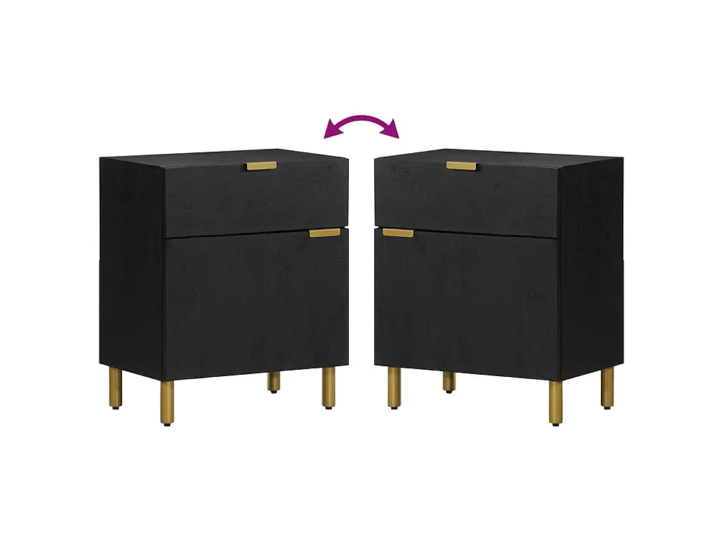 Table de chevet noir 50x33x60 cm bois d'ingénierie