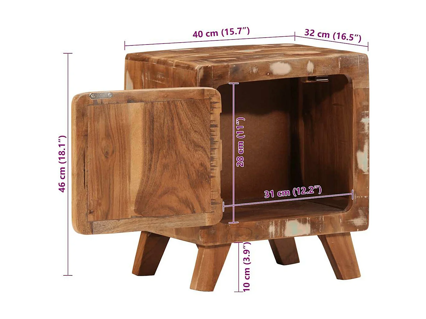 Table de chevet 2 pcs 40x32x46 cm bois massif de récupération