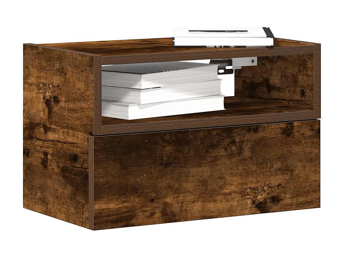 Table de chevet murale chêne fumé 45x26x28,5 cm