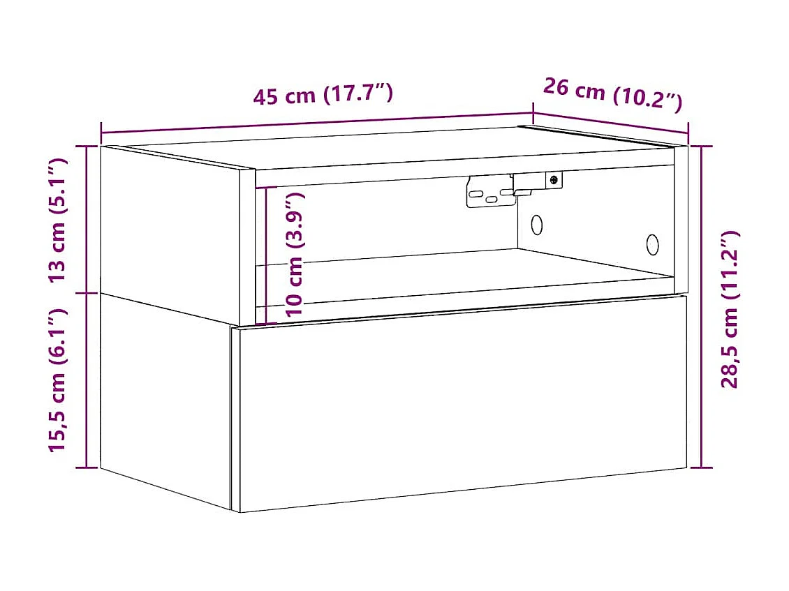 Table de chevet murale chêne fumé 45x26x28,5 cm