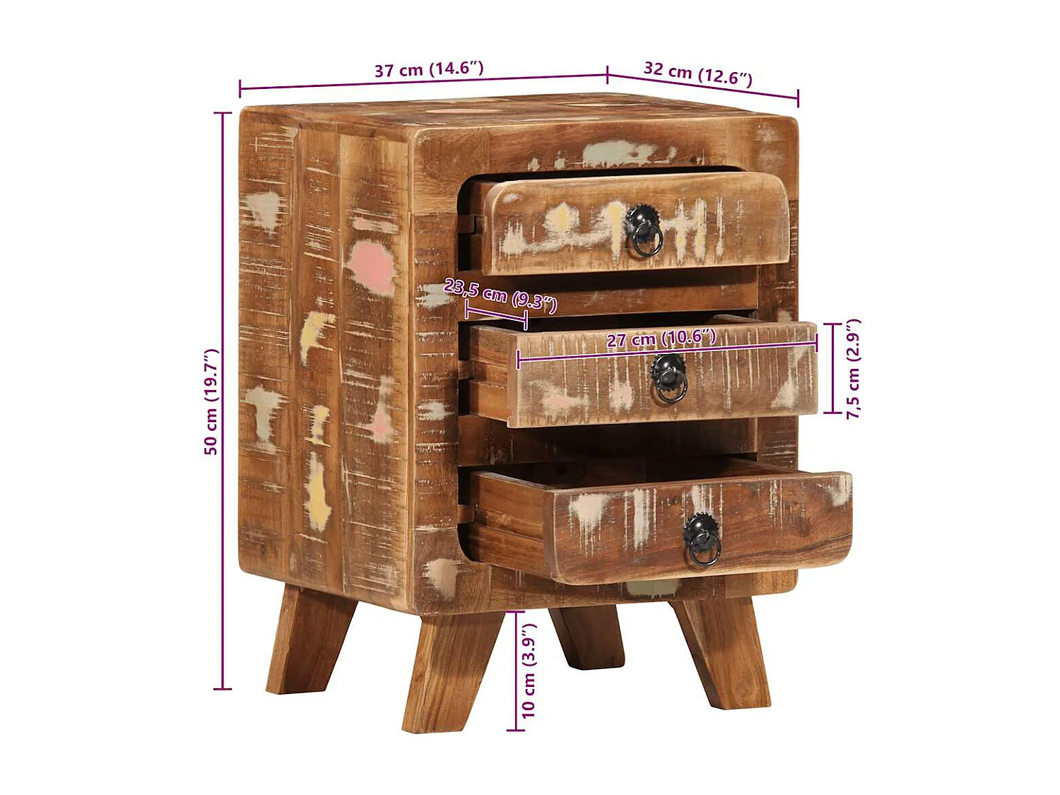 Table de chevet 2 pcs 37x32x50 cm bois massif de récupération