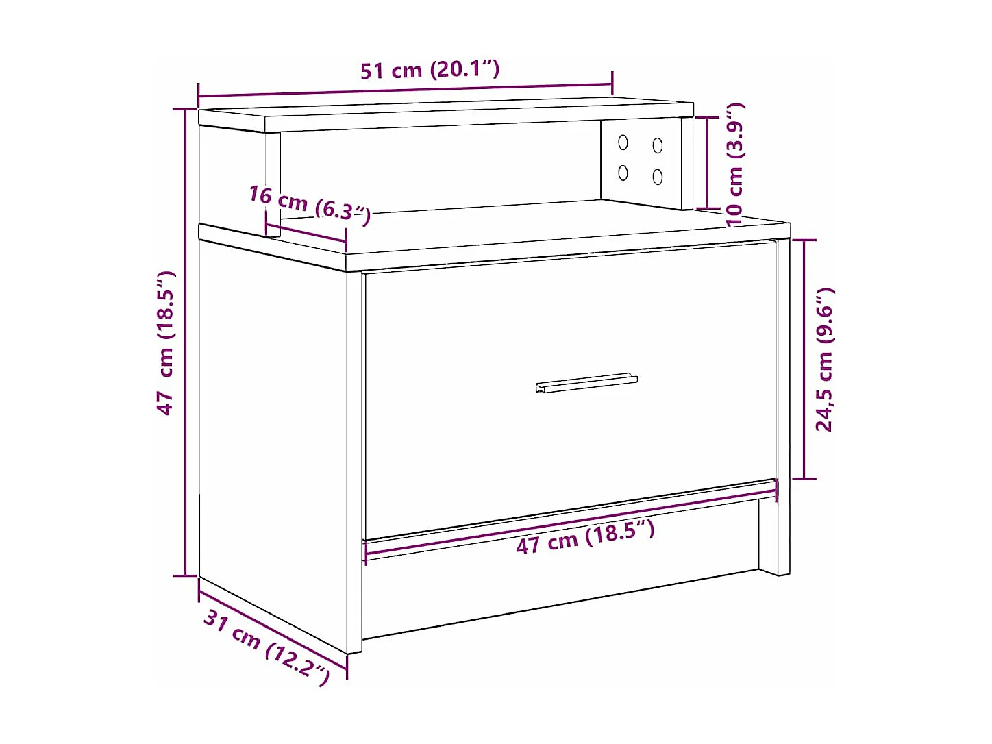 Comodino con Cassetto Rovere Nero 51x31x47 cm
