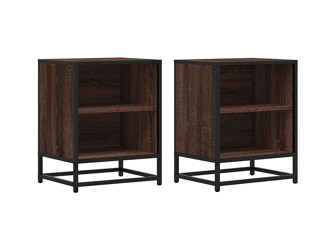 Tables de chevet 2 pcs chêne marron bois d'ingénierie et métal