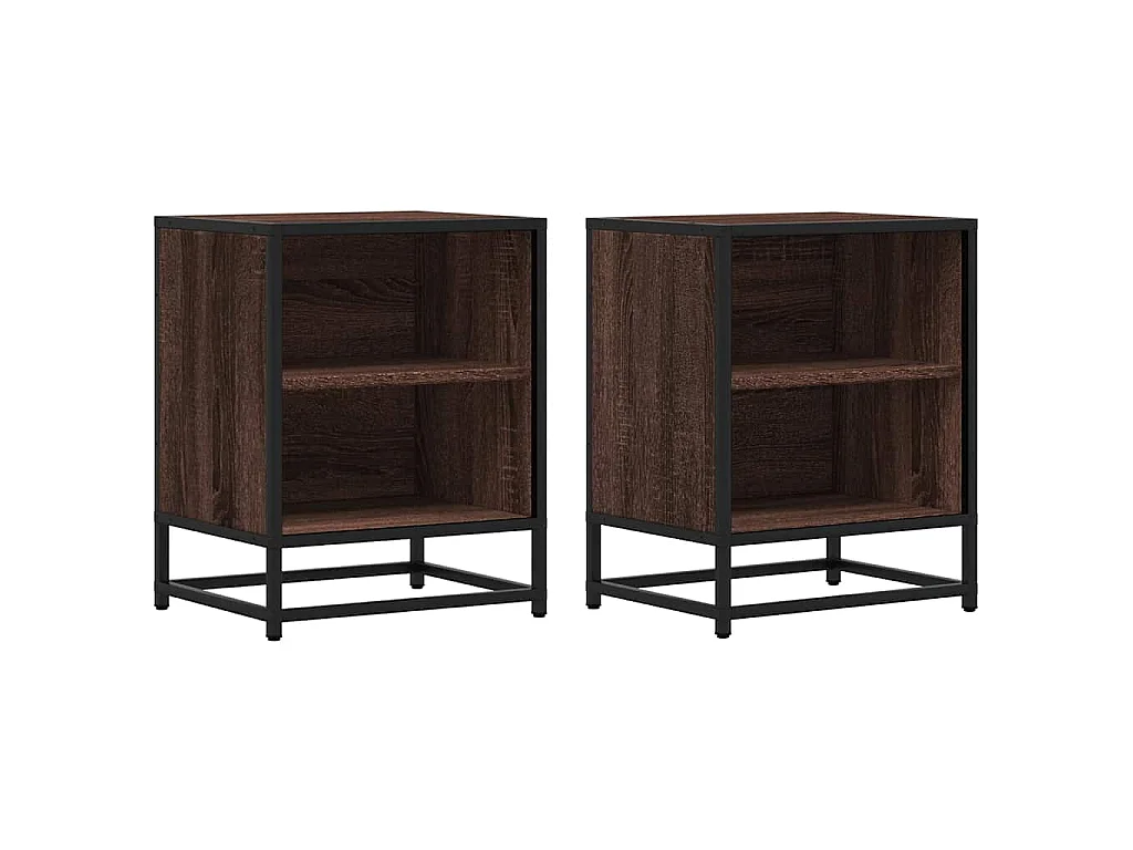 Comodini Rovere Marrone 2 pz Legno Multistrato Metallo