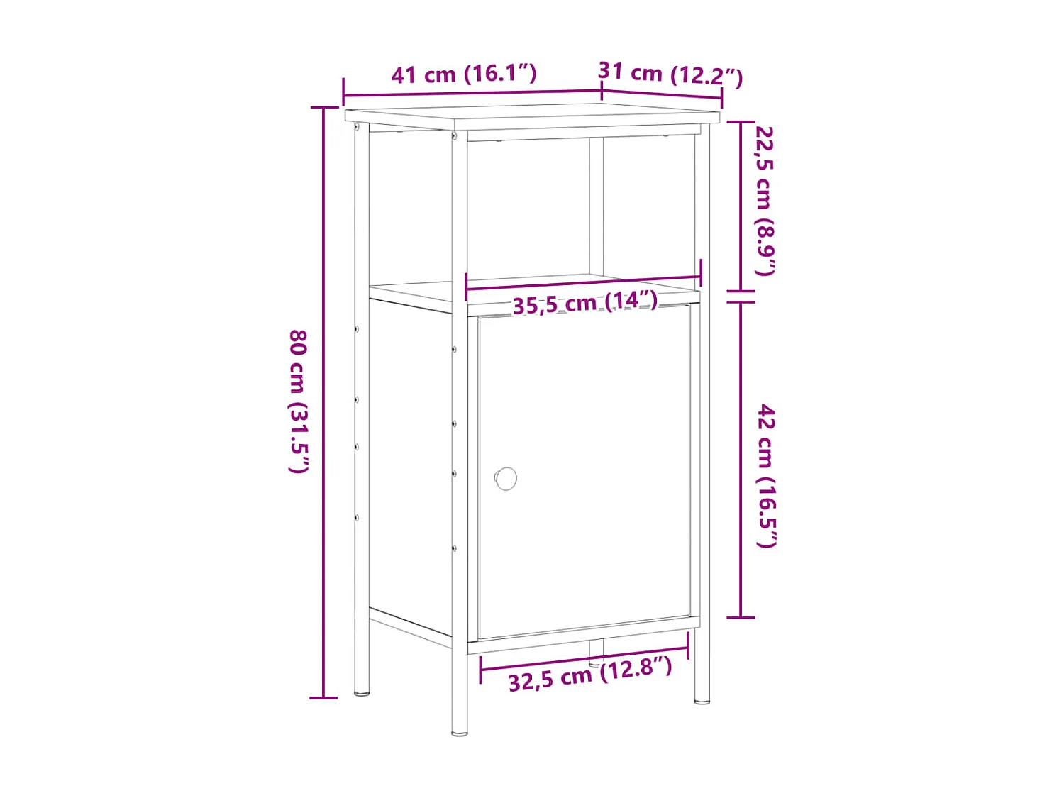 Table de chevet vieux bois 41x31x80 cm bois d’ingénierie