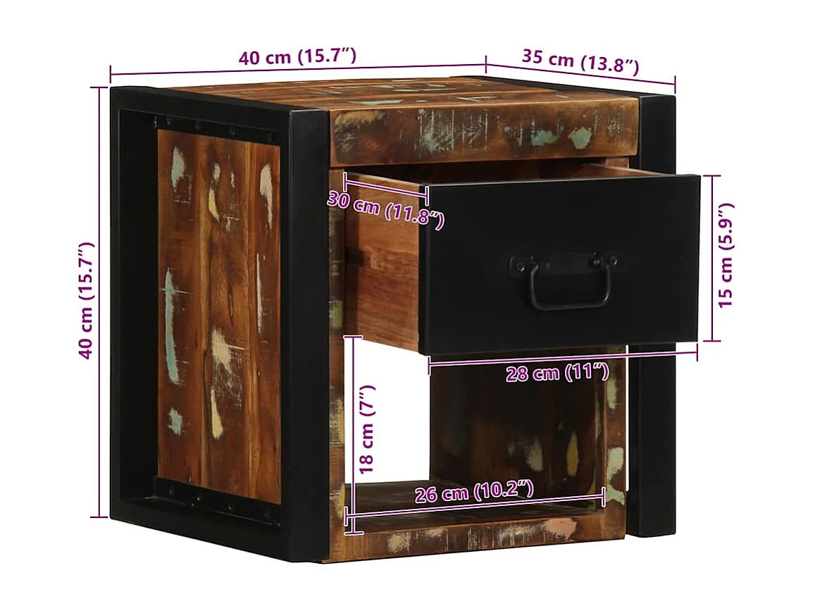 Nachttische 2 Stk. Mehrfarbig 40x35x40 cm Altholz Massivholz
