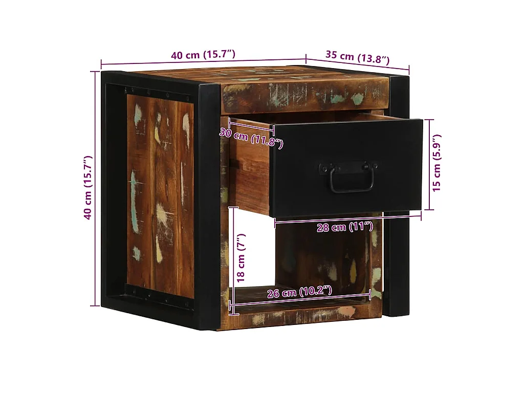 Tables de chevet 2 pcs multicolore 40x35x40cm bois récupération