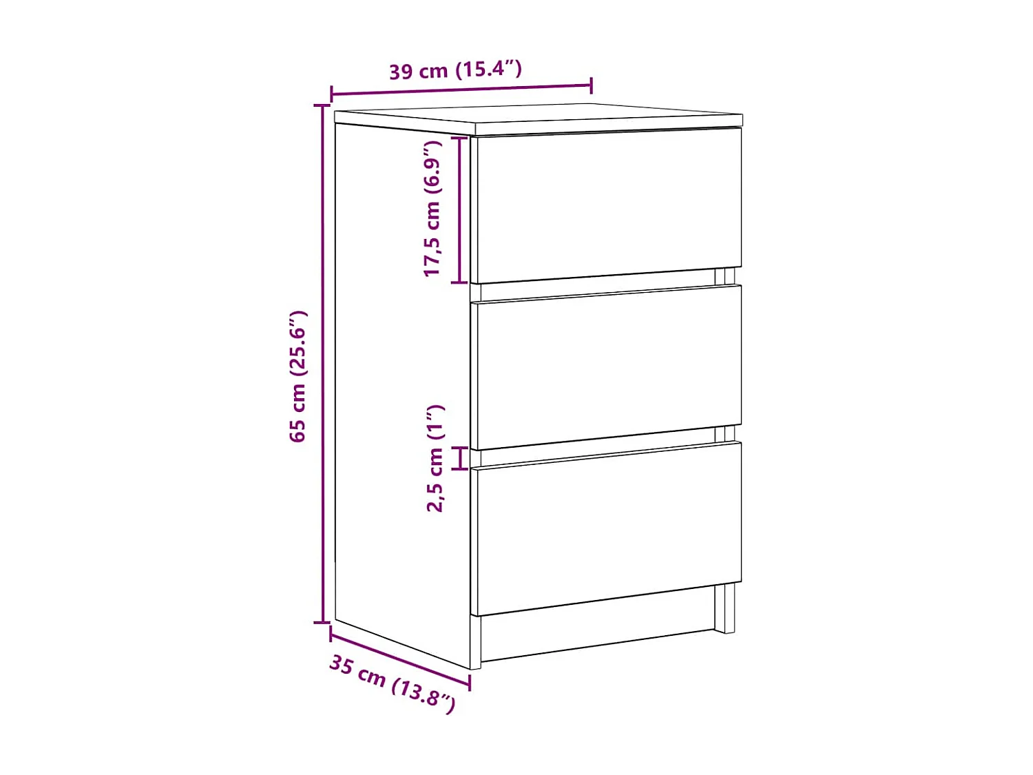 Tables de chevet avec 3 tiroirs 2 pcs chêne marron 39x35x65 cm