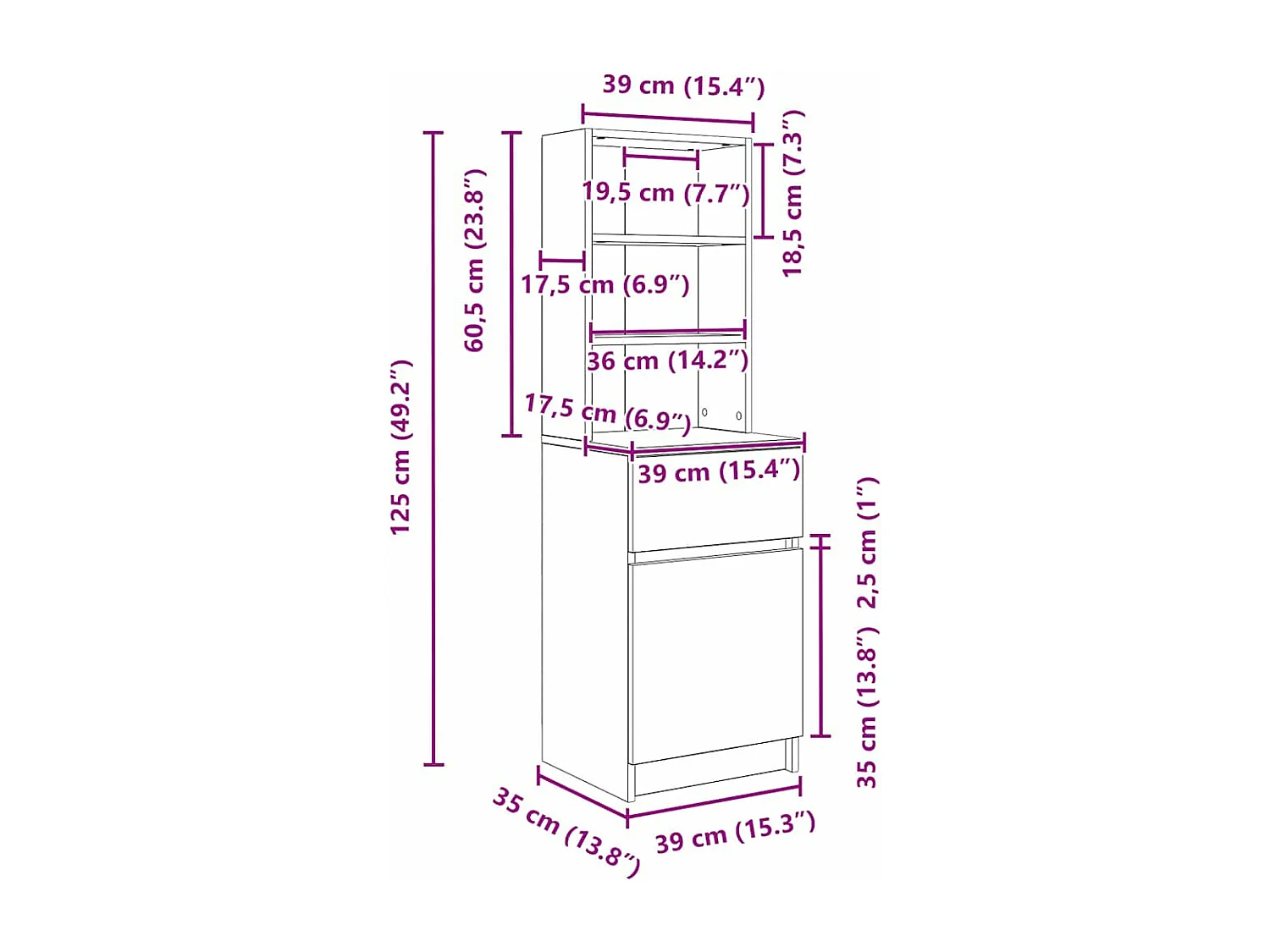Table de chevet chêne fumé 39x35x125 cm bois d'ingénierie