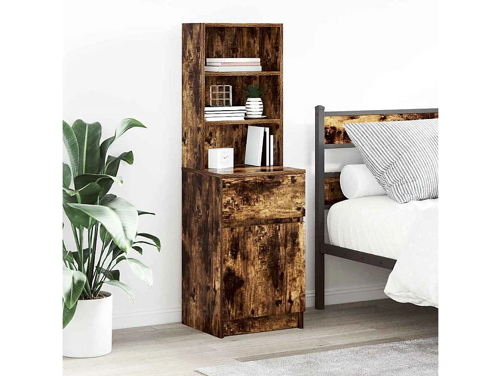 Table de chevet chêne fumé 39x35x125 cm bois d'ingénierie
