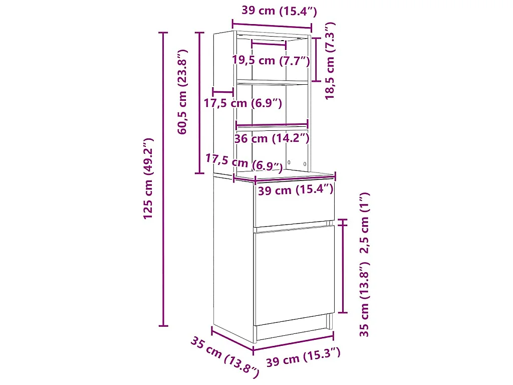 Table de chevet chêne fumé 39x35x125 cm bois d'ingénierie