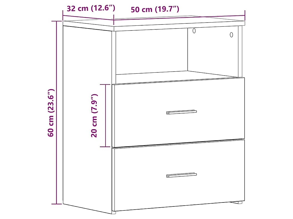 Nachtkastjes 2 st 50x32x60 cm bewerkt hout oud houtkleurig