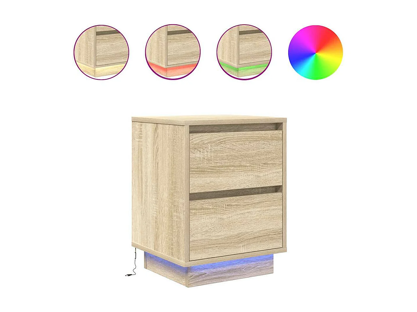 Tables de chevet avec lumières LED 2pcs chêne sonoma 38x34x50cm