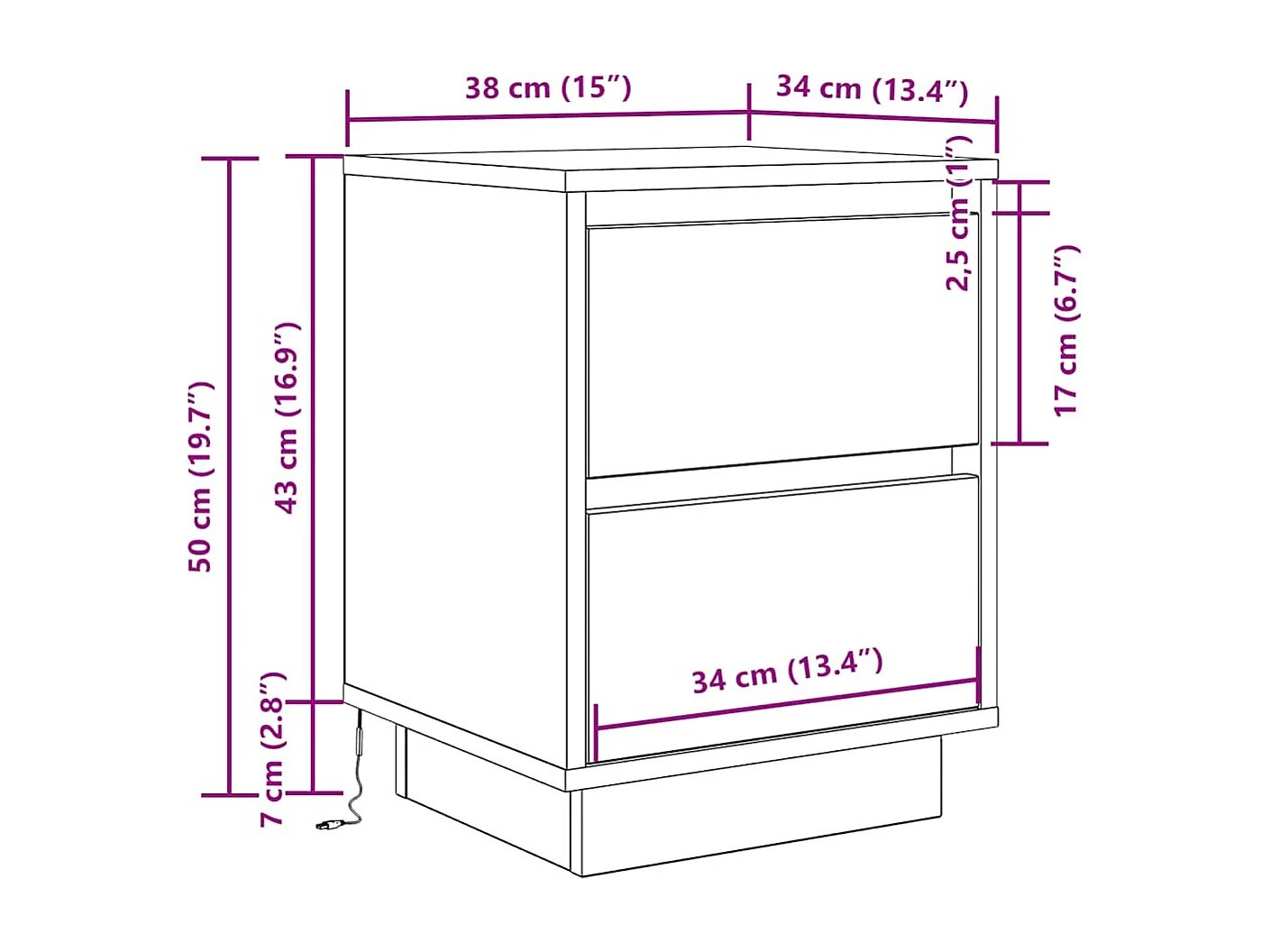 Mesillas de noche con luces LED 2 uds roble sonoma 38x34x50 cm