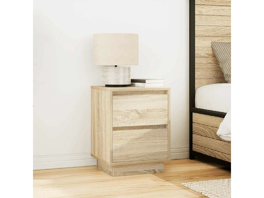 Mesillas de noche con luces LED 2 uds roble sonoma 38x34x50 cm