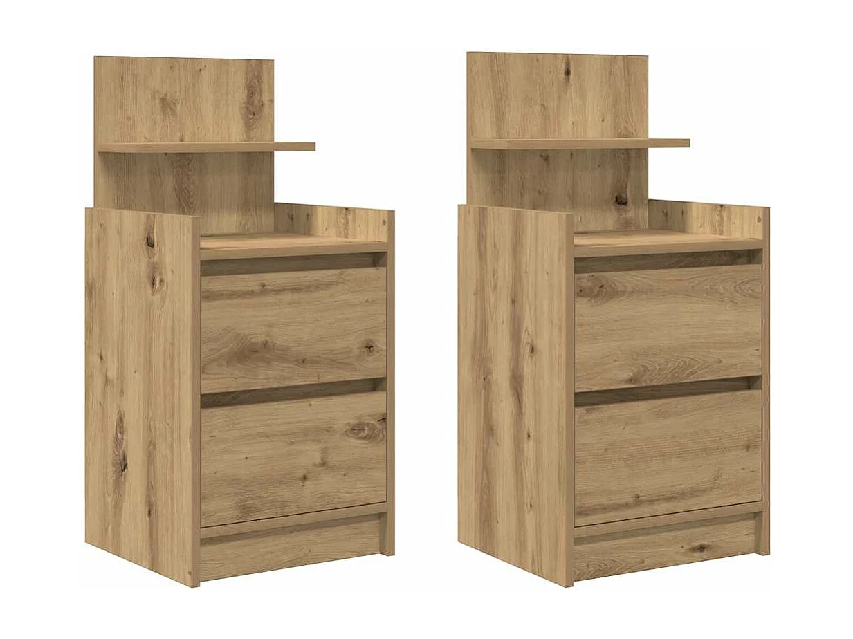 Tables de chevet 2 tiroirs 2 pcs chêne artisanal 38x34x80 cm