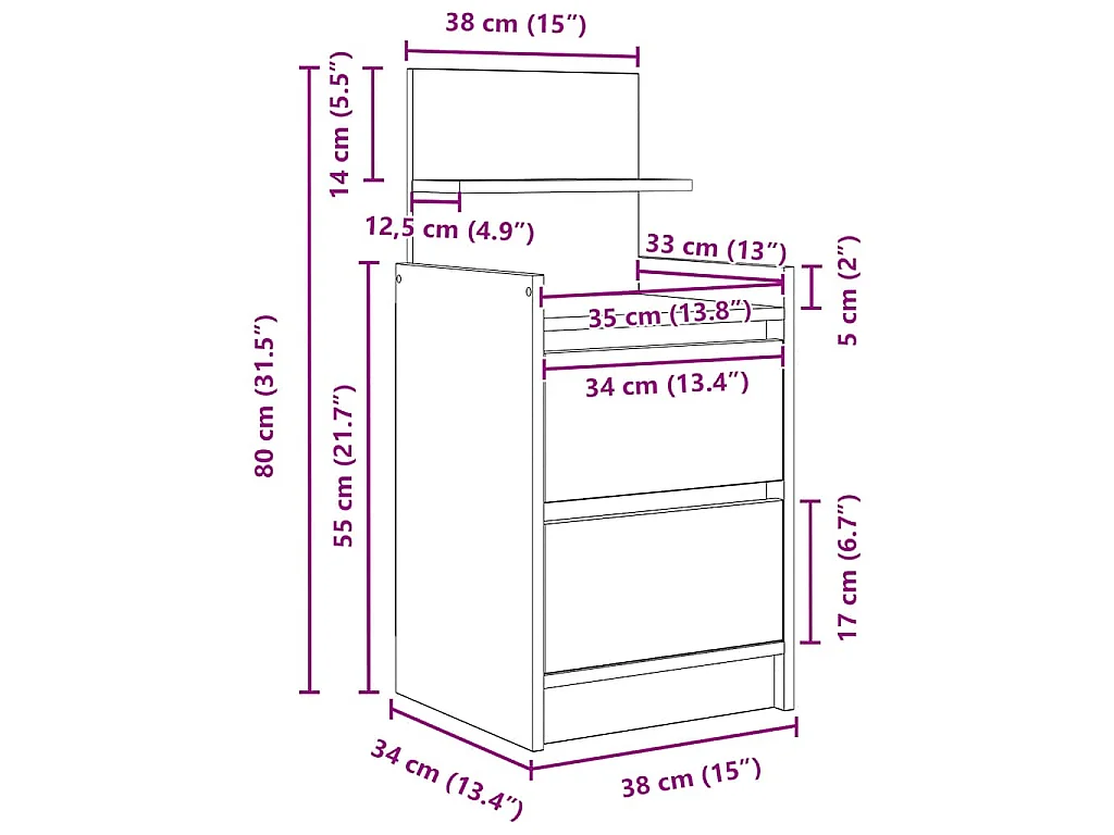 Tables de chevet 2 tiroirs 2 pcs chêne artisanal 38x34x80 cm