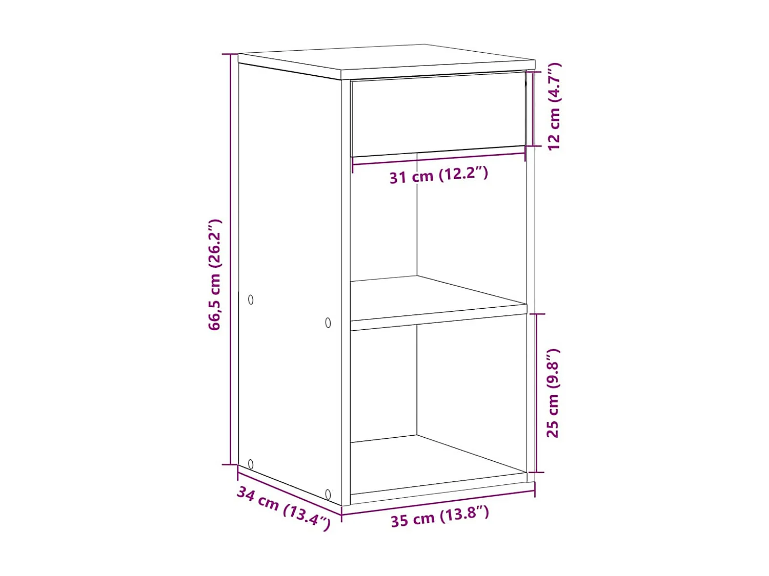 Comodino con Cassetto Rovere Nero 35x34x66,5 cm