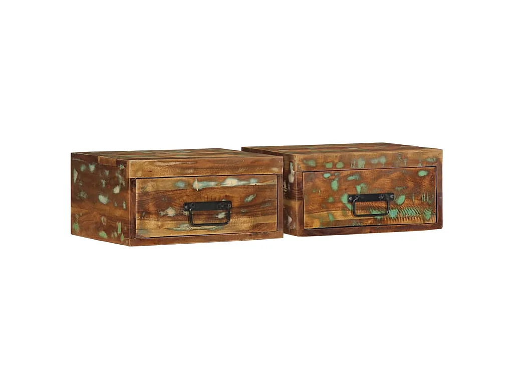 Nachtkastjes 2 st wandgemonteerd massief gerecycled hout