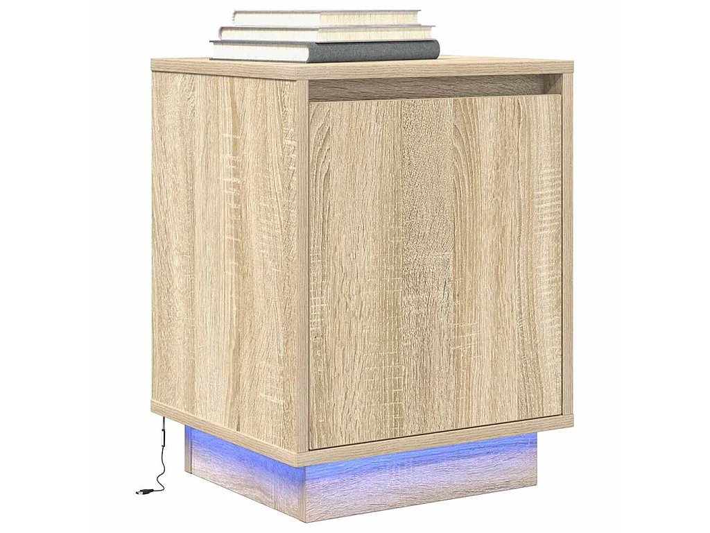 Mesa de cabeceira com luzes LED 38x34x50 cm carvalho sonoma