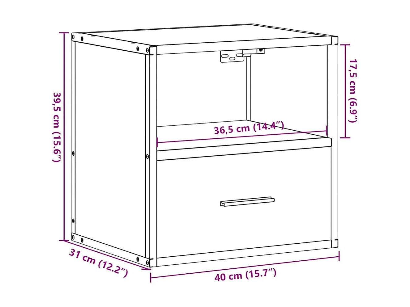 Table de chevet murale sonoma gris 40x31x39,5 cm