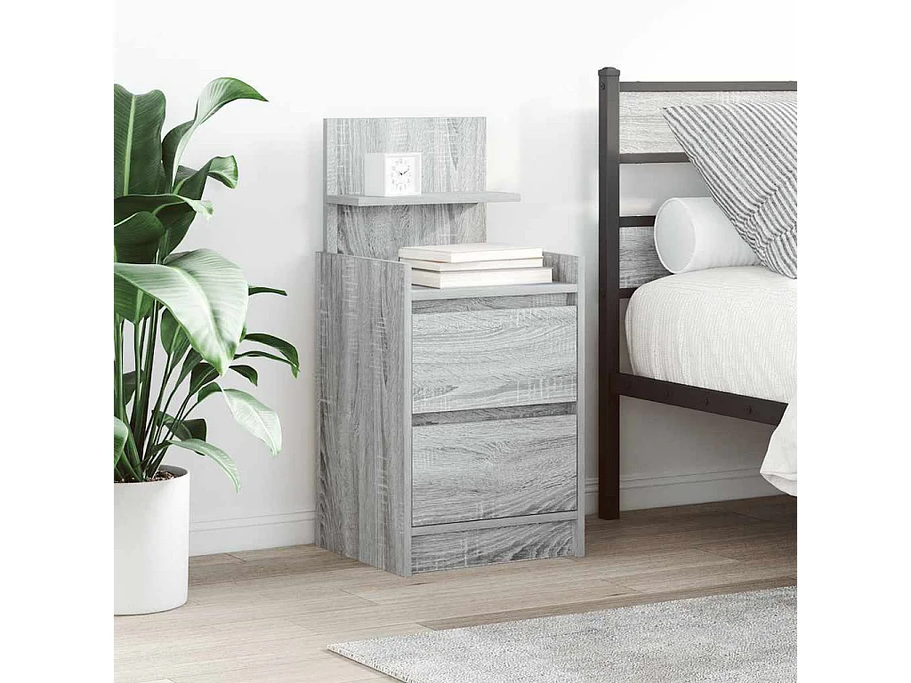 Nachtkastje met 2 lades 38x34x80 cm grijs sonoma eikenkleurig